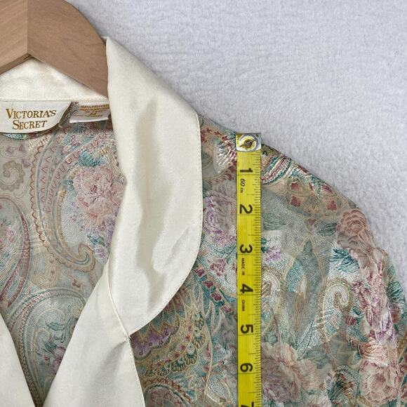 VICTORIAS SECRET Robe M Gold Label Sheer Floral Paisley Jacquard Long Ivory VTG - Picture 11 of 13